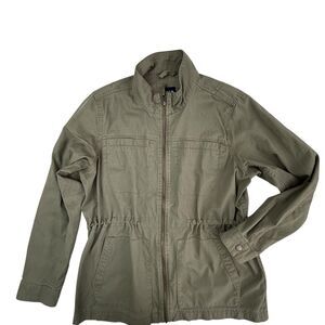 Gap Utility Jacket Women Medium Army Olive Green Full Zip Military Cinch Waist